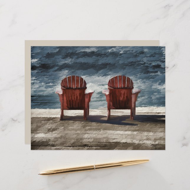 Papier Rustique Brown Adirondack Chaises de plage Art (Devant/Arrière en situation)