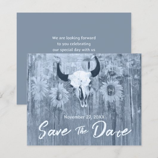 Papier Rustique Dusty Blue Sunflowers Bull budget crâne (Devant / Derrière)