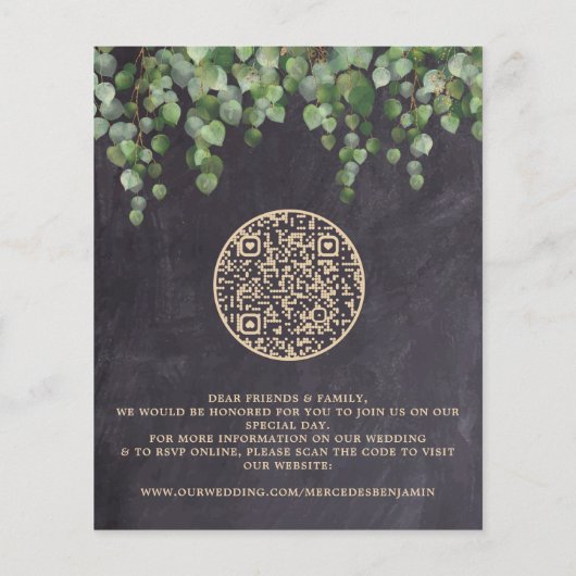 Papier Rustique Eucalyptus Budget QR Code Mariage Inviter (Dos)