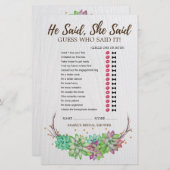 Papier Rustique Floral Succulent Mariage Word Recherche J (Devant / Derrière)