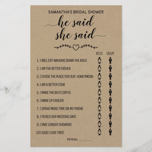Papier Rustique Il dit qu'elle dit douche jeu bilingue (Devant)