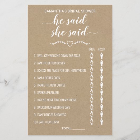 Papier Rustique Il dit qu'elle dit douche jeu bilingue (Devant)