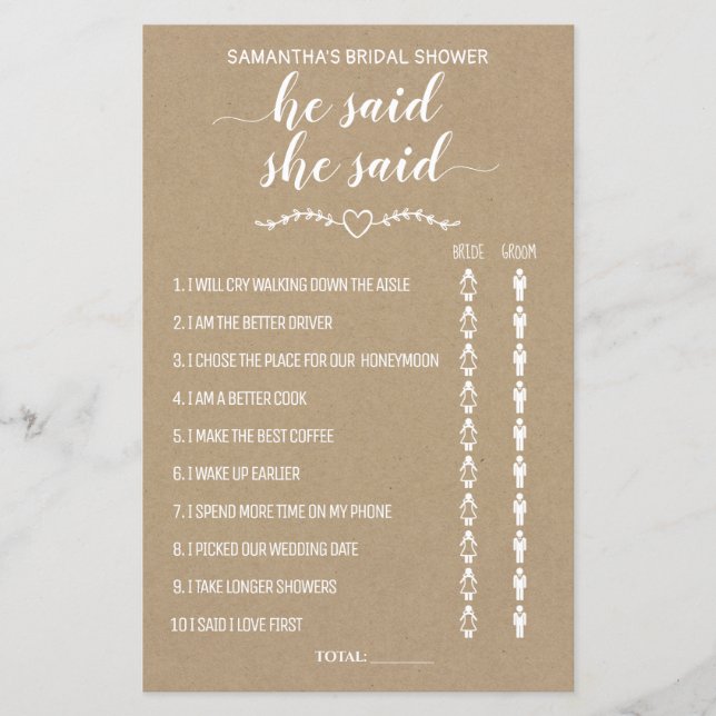 Papier Rustique Il dit qu'elle dit douche jeu bilingue (Devant)