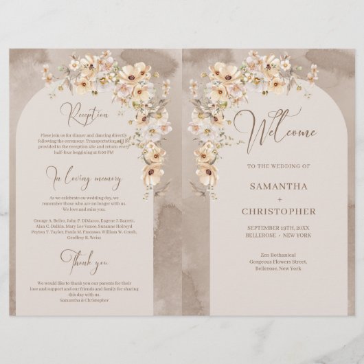 Papier Rustique ivoire Fleurs sauvages Boho arch programm (Devant)