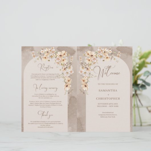 Papier Rustique ivoire Fleurs sauvages Boho arch programm (Debout devant)