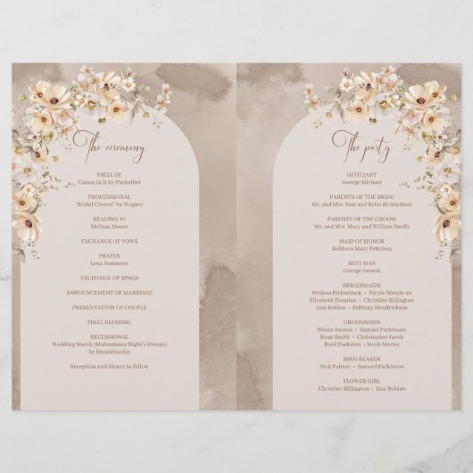 Papier Rustique ivoire Fleurs sauvages Boho arch programm (Dos)