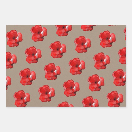 Papier Rustique Kraft Bureaux Et Fleurs Rouges (Devant)