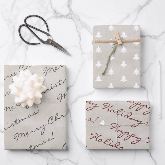 Papier Rustique Kraft Joyeux Noël Joyeux Fêtes (Recto)