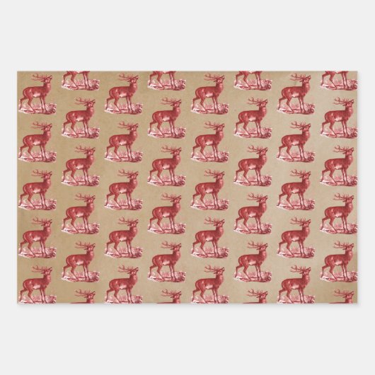 Papier Rustique Kraft Red Toile Deer Fox Hare Rabb (Devant 3)