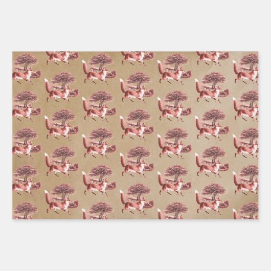Papier Rustique Kraft Red Toile Deer Fox Hare Rabb (Devant)