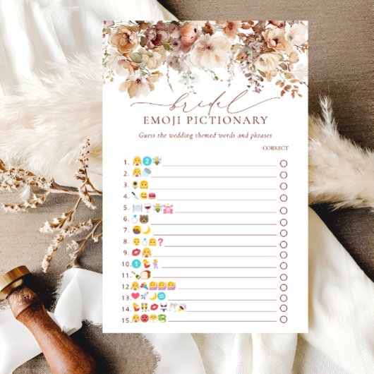 Papier Rustique Neutre Boho Floral Emoji jeu de pictionna