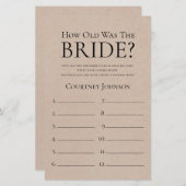 Papier Rustique Quel âge avait la mariée Jeu de fête prén (Devant / Derrière)