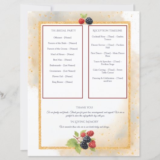 Papier Rustique Romantique Automne Berry Wedding Programm (Dos)