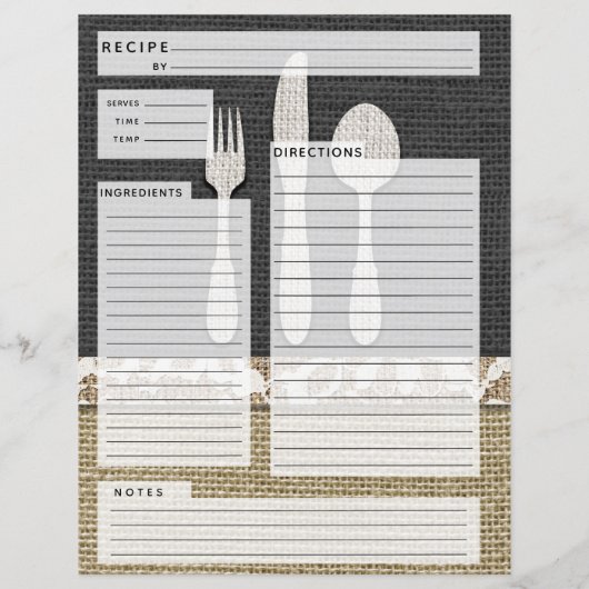 Papier Rustlic Pays Burlap Recette Insertion (Dos)