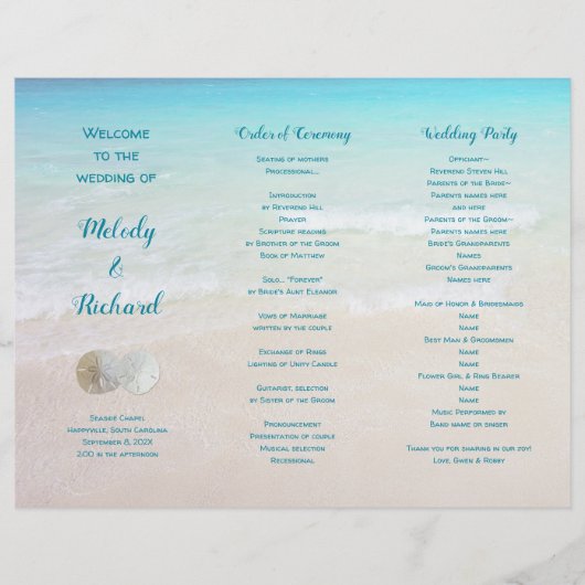Papier Sable Dollars Plage Scène Tri-Fold Wedding Program (Devant)
