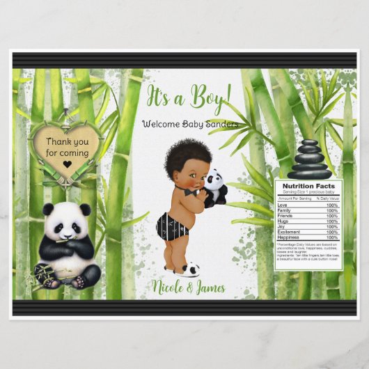 Papier Sac à puces Thème Bamboo Panda pour bébé garçon (Devant)