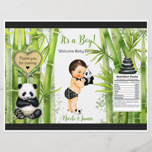 Papier Sac à puces Thème Bébé Garçon Panda Bambou (Devant)