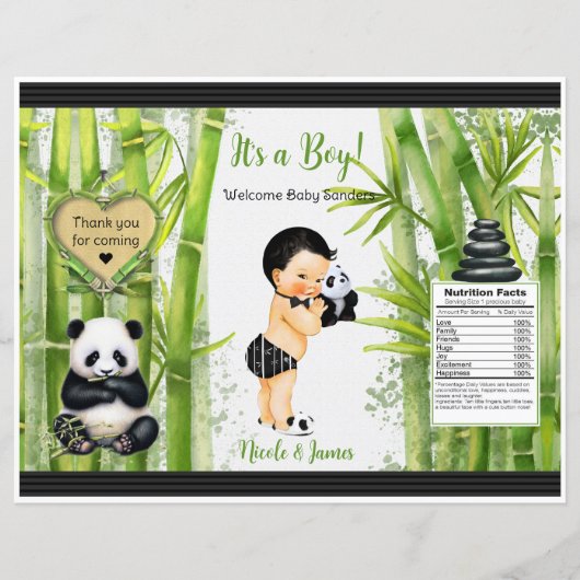 Papier Sac à puces Thème Panda Bamboo pour bébé garçon (Devant)