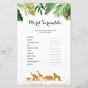 Papier Safari animal aquarelle Word Scramble Jeu,