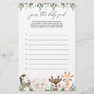 Papier Safari Animal Baby shower Devinez The Baby Food Ga