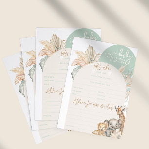 Papier Safari animal boho Baby shower prédictions jeu