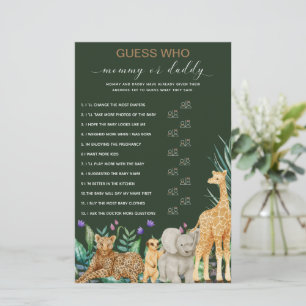 Papier Safari Animal Green Baby shower Guess jeu