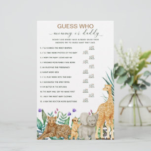 Papier Safari Animal Green Baby shower Guess jeu