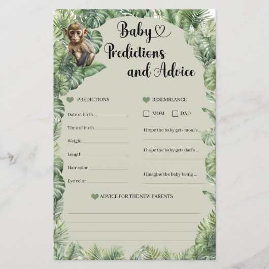 Papier Safari Animaux Baby Predictions et conseils JEU (Devant)