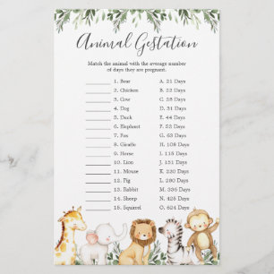 Papier Safari Animaux Baby shower Animal Gestation Jeu