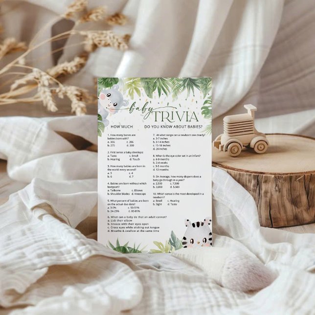 Papier Safari Animaux Baby shower bébé Trivia Game Card (Créateur téléchargé)