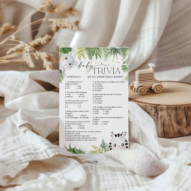 Papier Safari Animaux Baby shower bébé Trivia Game Card (Créateur téléchargé)