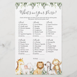 Papier Safari Animaux Baby shower Ce qui est dans votre s