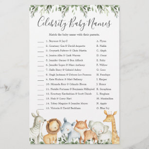 Papier Safari Animaux Baby shower célébrité Noms de bébé