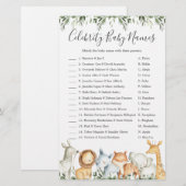 Papier Safari Animaux Baby shower célébrité Noms de bébé (Devant / Derrière)