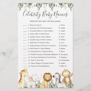 Papier Safari Animaux Baby shower célébrité Noms de bébé