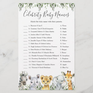 Papier Safari Animaux Baby shower célébrité Noms de bébé