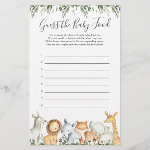Papier Safari Animaux Baby shower Devinez La Nourriture P