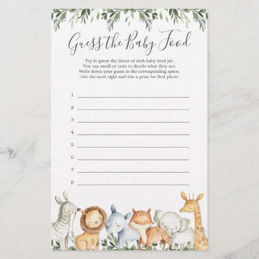 Papier Safari Animaux Baby shower Devinez La Nourriture P (Devant)