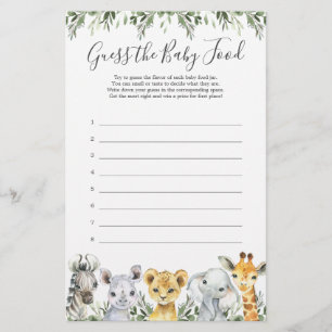 Papier Safari Animaux Baby shower Devinez La Nourriture P