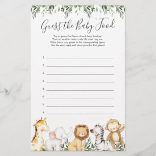 Papier Safari Animaux Baby shower Devinez La Nourriture P