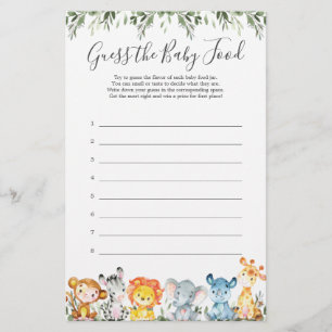 Papier Safari Animaux Baby shower Devinez La Nourriture P
