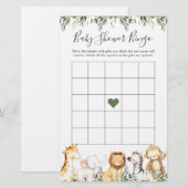 Papier Safari Animaux Baby shower Jeu de Bingo (Devant / Derrière)