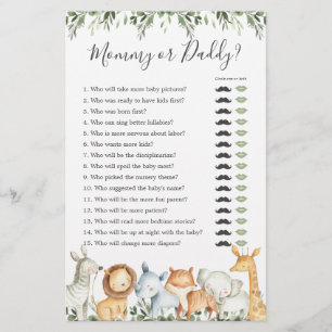 Papier Safari Animaux Baby shower maman ou papa jeu
