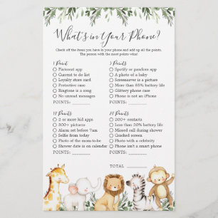 Papier Safari Animaux Baby shower Qu'est-ce que votre tél