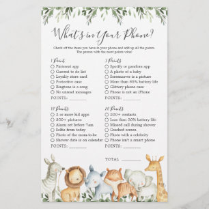 Papier Safari Animaux Baby shower Qu'est-ce que votre tél