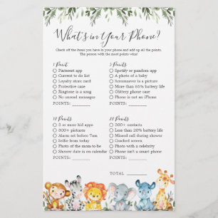 Papier Safari Animaux Baby shower Qu'est-ce que votre tél