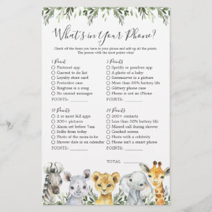 Papier Safari Animaux Baby shower Qu'est-ce que votre tél