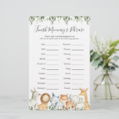 Papier Safari Animaux Baby shower Terminer la phrase de m (Debout devant)
