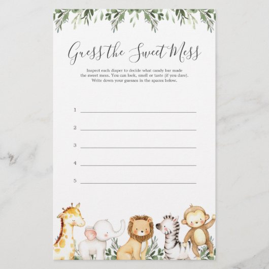 Papier Safari Animaux Baby showers Devinez Le Mess Sweet (Devant)