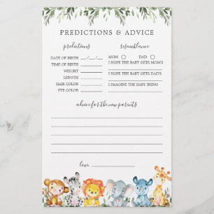 Papier Safari Animaux Baby showers Prédictions et conseil